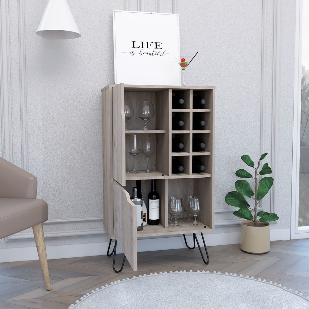 Zamna L Bar Single Door Cabinet, Eight Built-in Wine Rack, Four