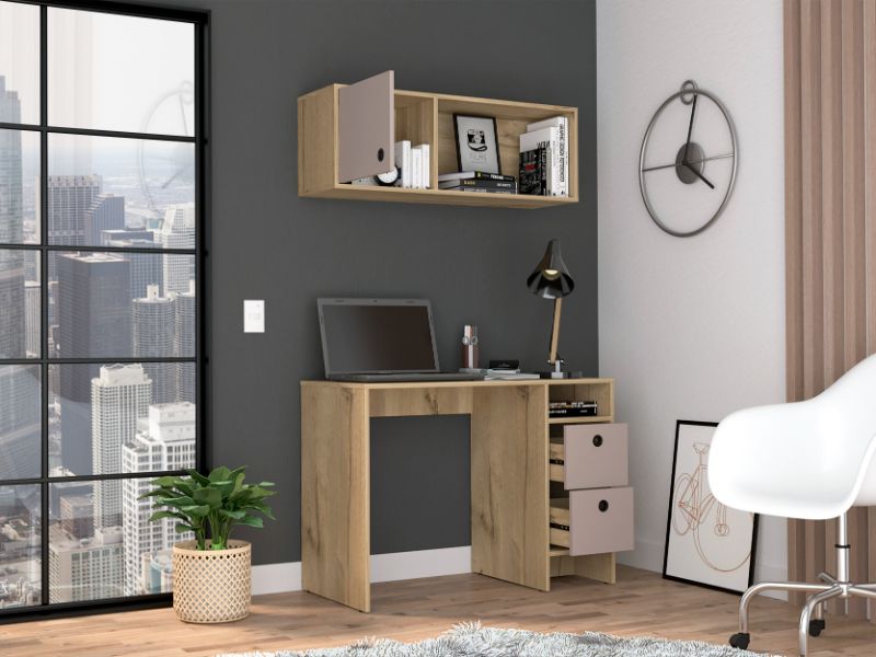 39-Inch Aramis Office Set Wall Cabinet with 2-Drawer and Single Door – Storage Pedestal Desk