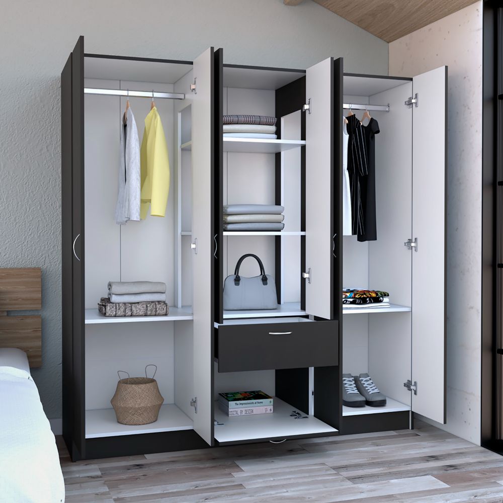 64-Inch Kibo Armoire with 1-Drawer – Hinged Cabinet Doors