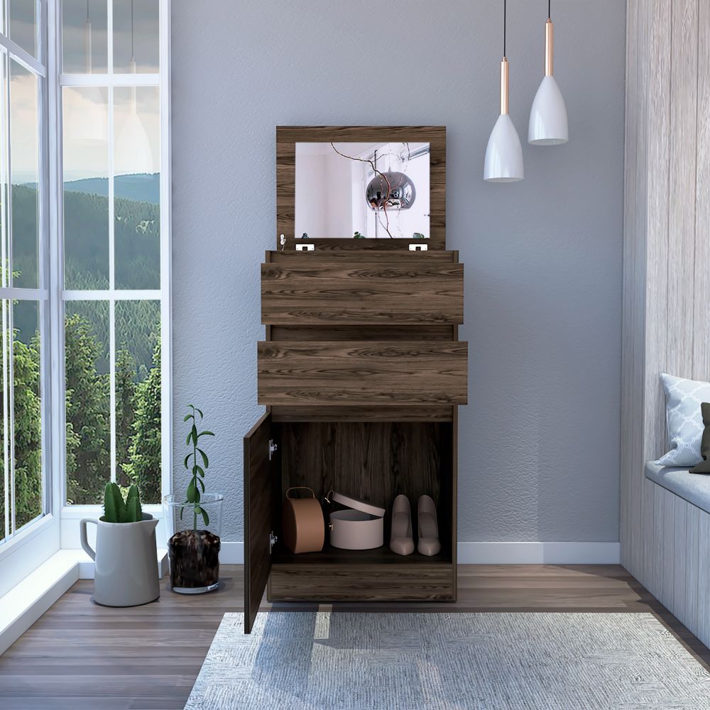 23-Inch Diamond Dresser with Mirror and 2-Drawer – Stacked Storage Drawers