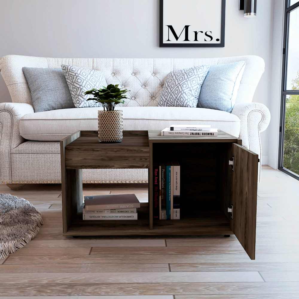 32-Inch Ambar Coffee Table with Single Door – Open Shelf Display