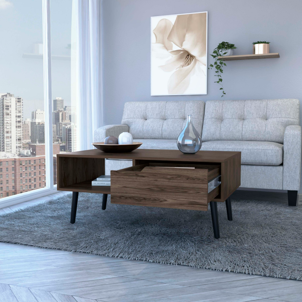 40-Inch Kobe Coffee Table with 1-Drawer – Open Shelf Display