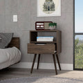 Emma Nightstand, Superior Top, Four Legs, One Open Shelf, One Drawer