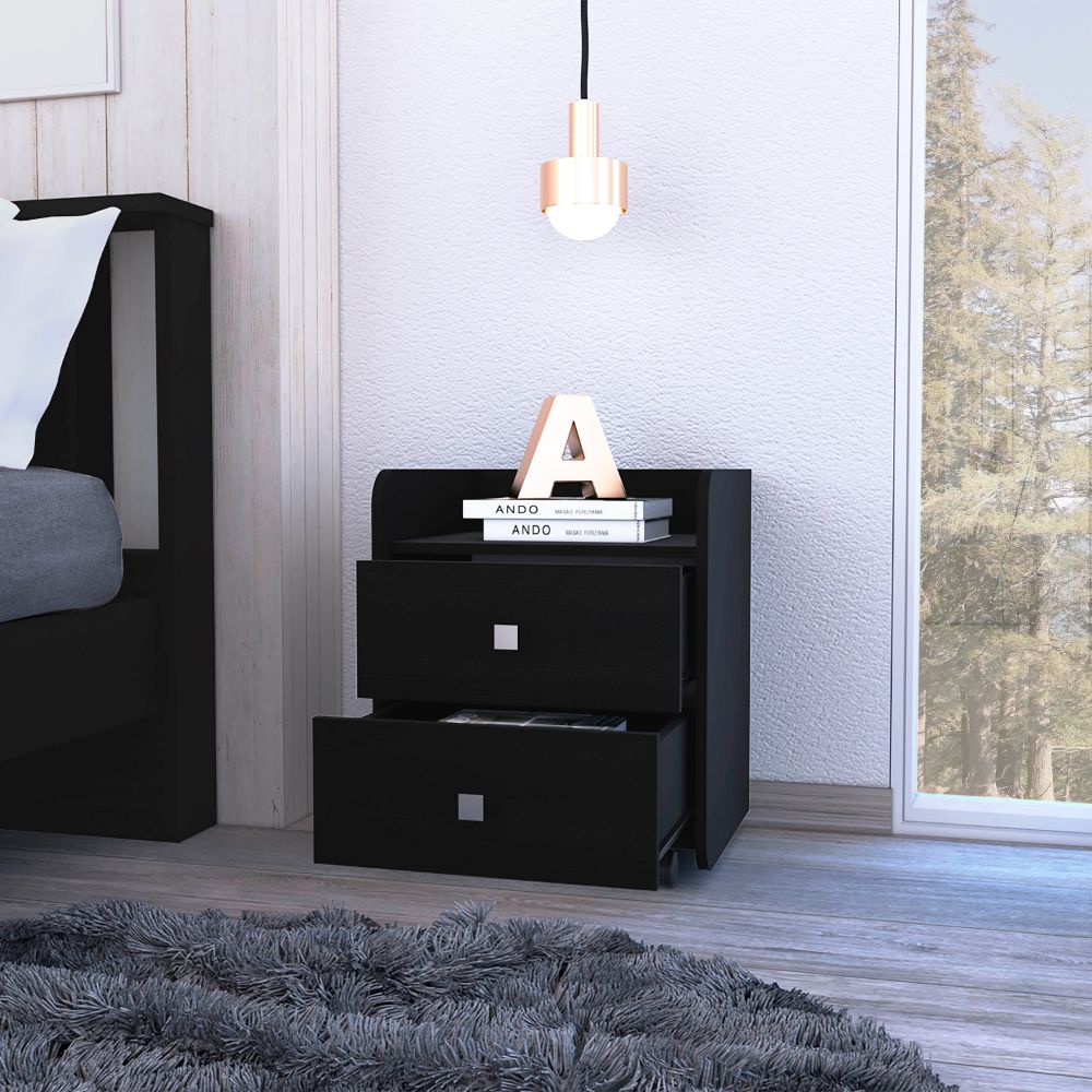 18-Inch Marsella Nightstand with 2-Drawer – Rolling Caster Wheels