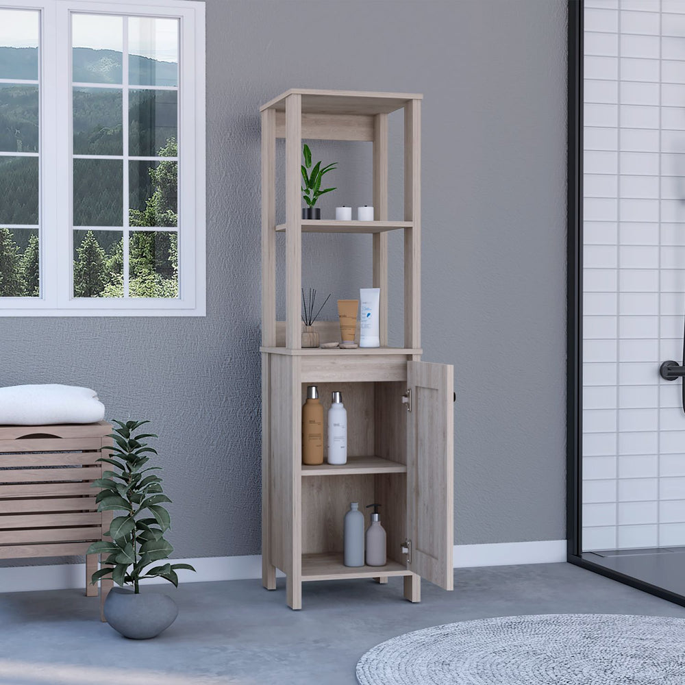 16-Inch New Haven Linen Tower Cabinet with Single Door – Concealed Cabinet Storage