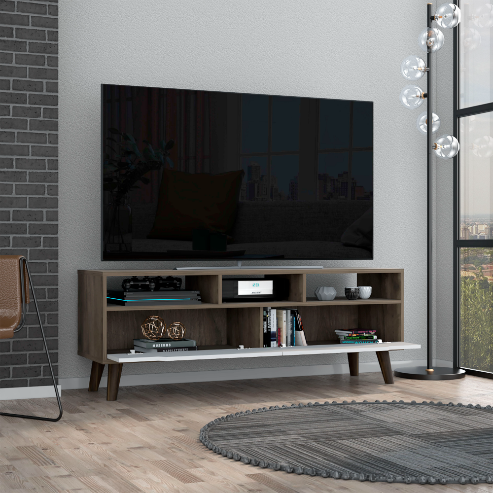 54-Inch Kobe TV Stand with 3 Open Shelves – Concealed Cabinet Storage