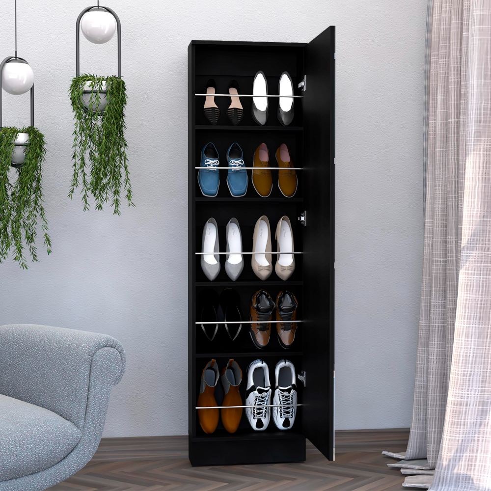 18-Inch Charlotte Xl Shoe Storage Cabinet with Mirror and Single Door – Tiered Shoe Shelving