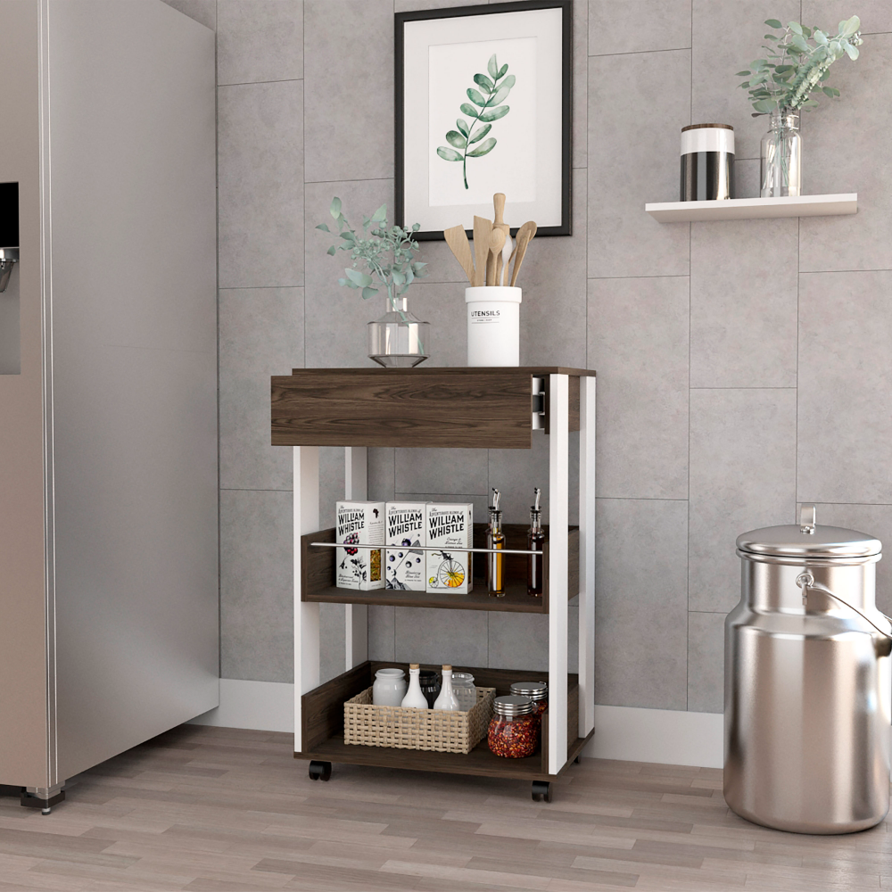 22-Inch Pillar Rolling Kitchen Cart with Casters and 3 Open Shelves – Open Shelf Storage