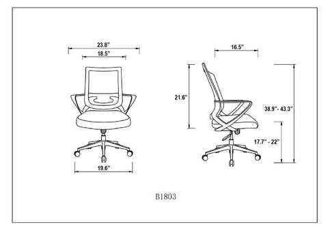 Perm Office Chair, Nylon Base, Fixed Armrest