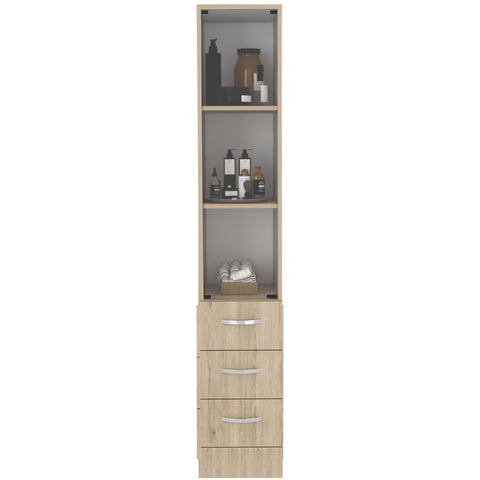 Magna Linen Cabinet, Three Shelves, Four Drawers, Light Pine/White