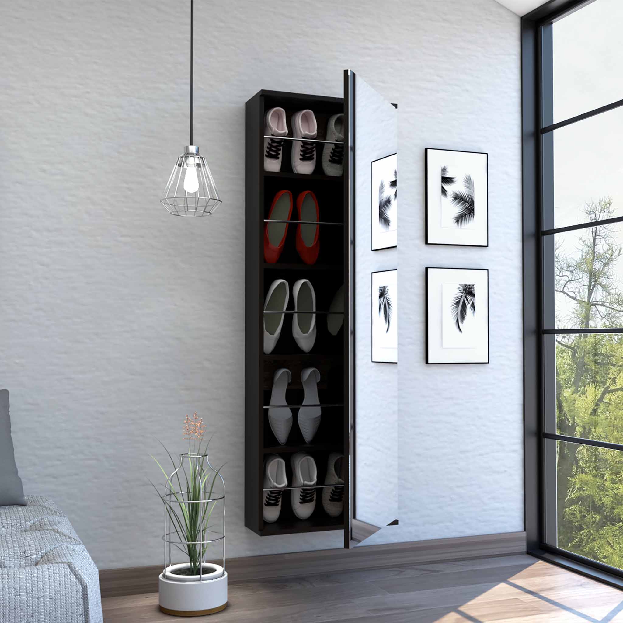 Depot Black Mirrored Shoe Rack