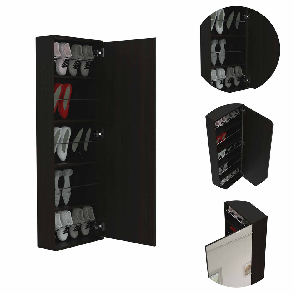 17-Inch Baltimore Shoe Storage Cabinet with Wall-Mounted and Mirror – A sleek black finish Finish