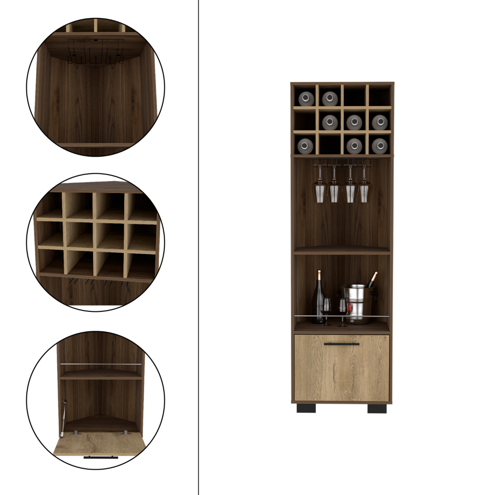 22-Inch Norway Corner Bar Cabinet with Wine Rack – Corner-Fitted Footprint