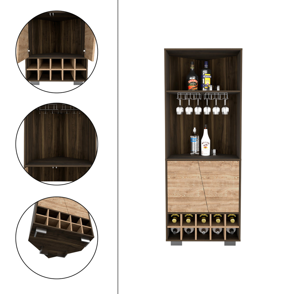 27-Inch Nassau Corner Bar Cabinet with Wine Rack and Double Door – Concealed Cabinet Storage