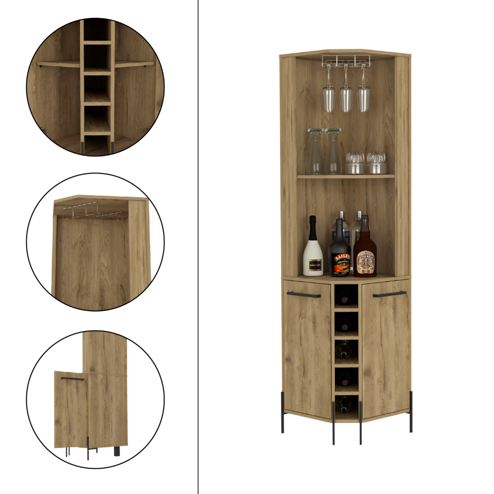 18-Inch Bosnia Corner Bar Cabinet with Wine Rack and Single Door – Corner-Ready Footprint