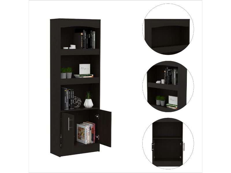 25-Inch Dozza Ladder Bookcase with Double Door and 3 Open Shelves – Narrow Footprint