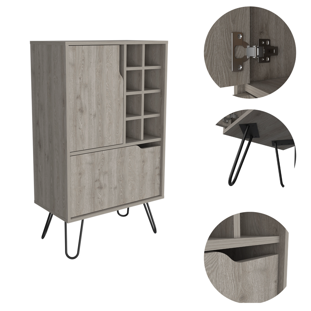 24-Inch Zamna L Storage Cabinet with Wine Rack and Single Door – Light Gray Manufactured Wood Finish