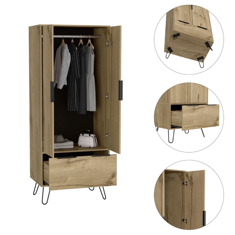30-Inch Begonia Closet Organizer with 1-Drawer and Double Door – Light Oak Finish