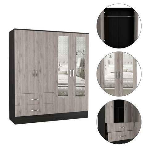 Gangi 160 Armoire, Double Door Cabinet , Two Mirrors, Two Drawers, Rod, Six Shelves