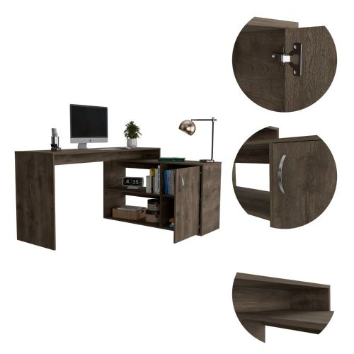 60-Inch Pearl L-Shaped Computer Desk with Single Door and 2 Open Shelves – Corner-Friendly Design