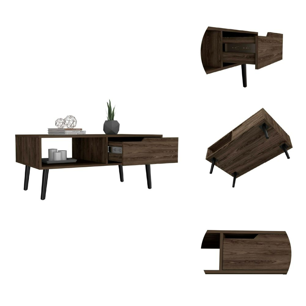 40-Inch Kobe Coffee Table with 1-Drawer – Sturdy Dark Walnut Build