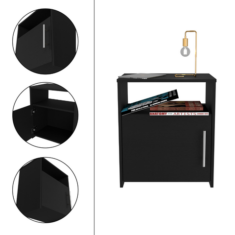 Omaha Nightstand, Single Door Cabinet, Metal Handle, One Shelf, Superior Top