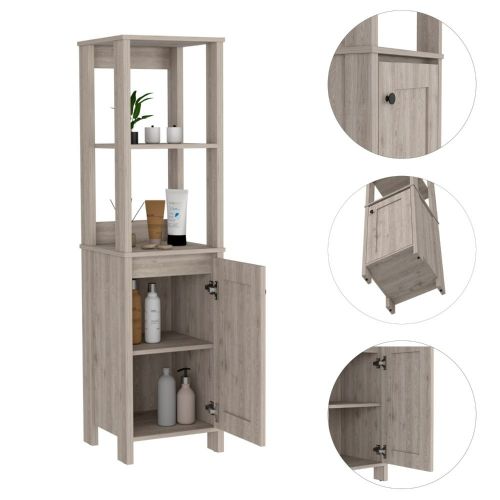 16-Inch New Haven Linen Tower Cabinet with Single Door – Light Oak / White Finish